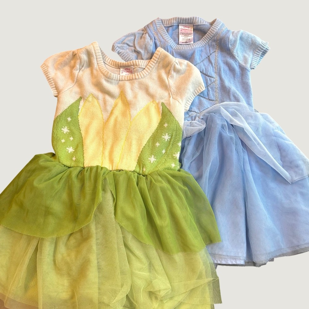 Bundle of 2 Girl's 5T Disney Princess Knit Dresses Costume Tiana Cinderella